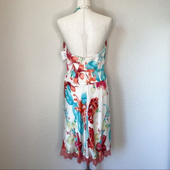 Carmen Marc Valvo Silk Floral Tropical Halter Rouched Dress Size 10 ✨NWT - Picture 4 of 9
